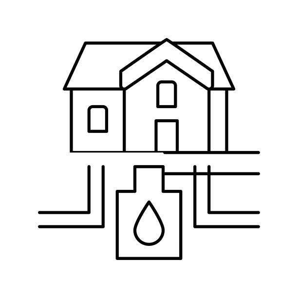 房屋排水系统和水储存线图标矢量插图图片下载