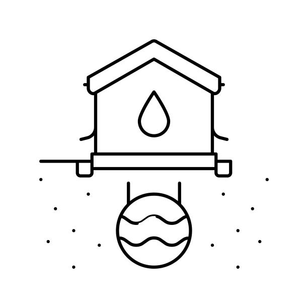 房子排水系统线图标矢量插图图片下载