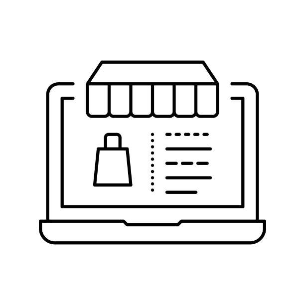 在线商店线图标矢量插图图片下载