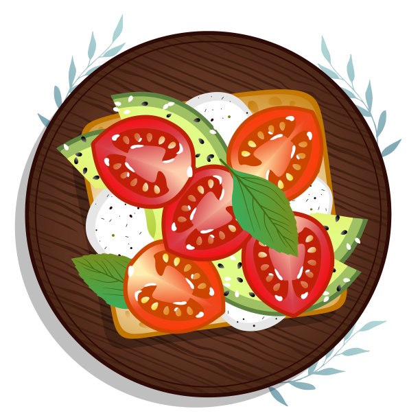 番茄，罗勒奶酪，牛油果三明治。图片下载