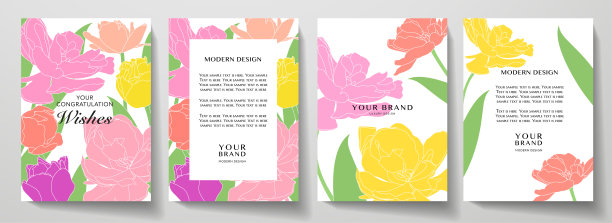 浪漫的春天封面和框架页设计集多色郁金香花束图片下载