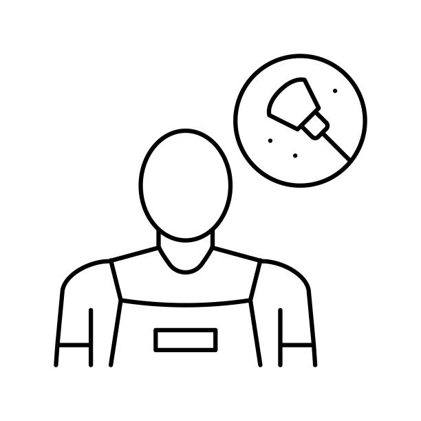 清洁服务工人线图标矢量插图图片下载