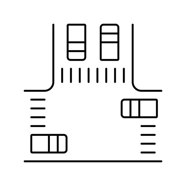 十字路口与汽车线图标矢量插图图片下载