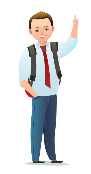 漂亮的小男生。快乐的男生。站立姿势。卡通平面设计在漫画风格。单个的字符。插图孤立在白色背景上。向量图片下载