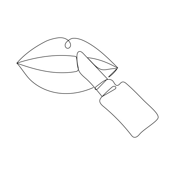 口红描绘的嘴唇。一行设计。矢量插图。图片下载