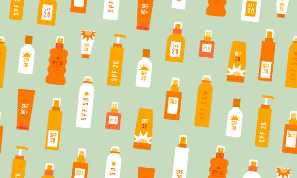 Spf防晒化妆品无缝模式向量图片下载