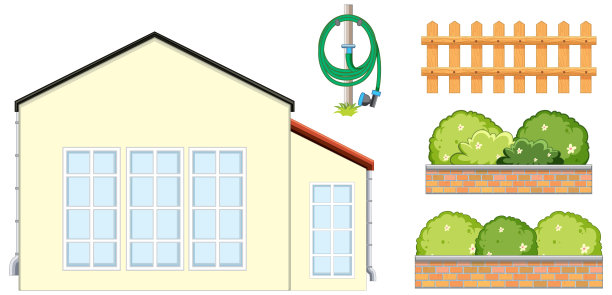 白色背景上的房子和栅栏图片下载