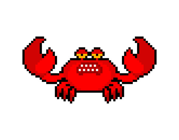 螃蟹像素艺术孤立。8位海癌红。像素矢量图图片下载