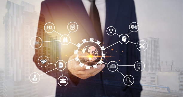 商人使用移动智能手机。商务全球互联网连接应用技术和数字营销图片下载