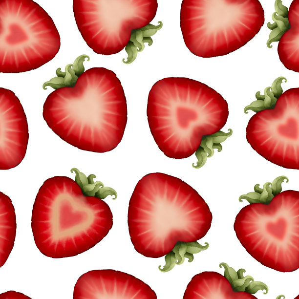 草莓心型水彩无缝图案。情人节，爱情，甜点背景图片下载