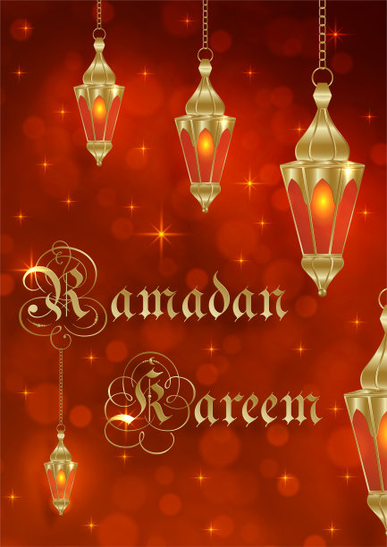 斋月卡里姆设计在伊斯兰背景与黄金图案图片下载