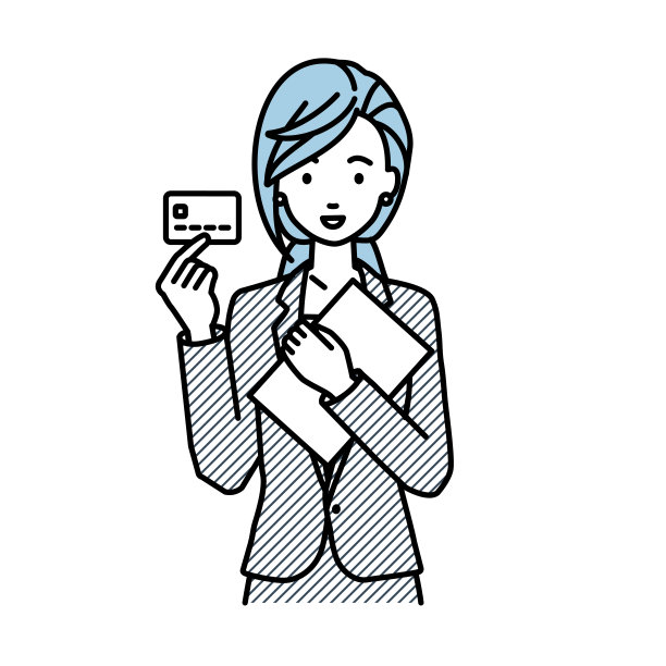 一个穿着西装的女人拿着一张信用卡和一台文件笔记本电脑图片下载