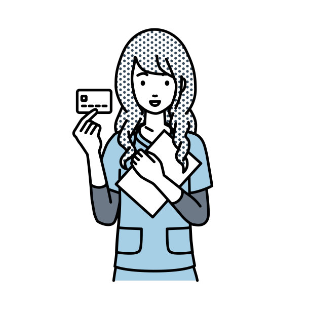 一个护士拿着信用卡和一个文件笔记本电脑图片下载