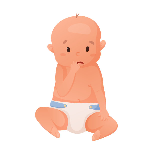 向量可爱的婴儿男孩坐在尿布，孤立在白色的背景。图片下载