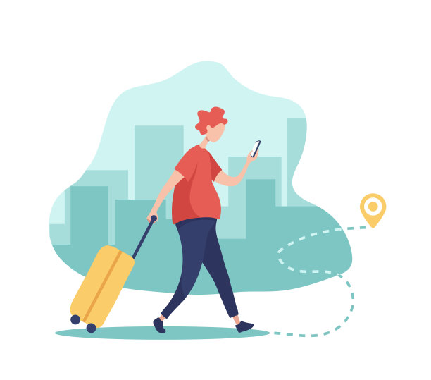 带着行李的游客在城市中行走，使用智能手机中的移动gps导航图片下载