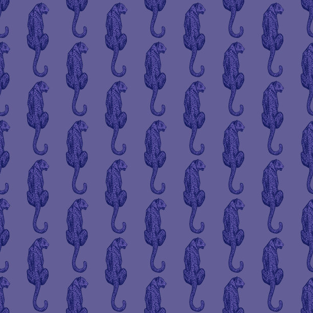 豹坐背无缝模式。复古野生动物背景。图片下载