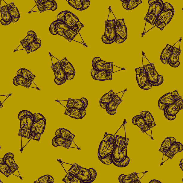 拳击手套悬挂无缝图案。复古运动库存背景。图片下载