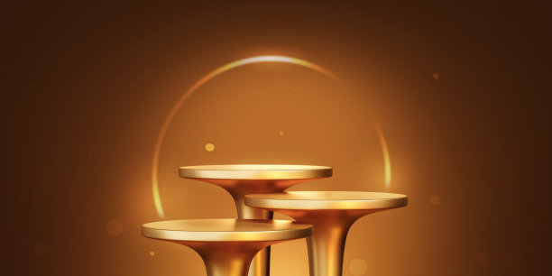 空台黄金奢华平台3d背景呈现场景抽象黄金产品台座台地或空白化妆展示模板及高档闪亮展示和优雅的背景。图片下载