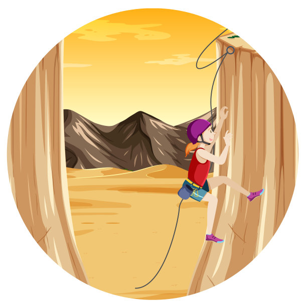 人们在圆形画板上攀登岩石山的场景图片下载