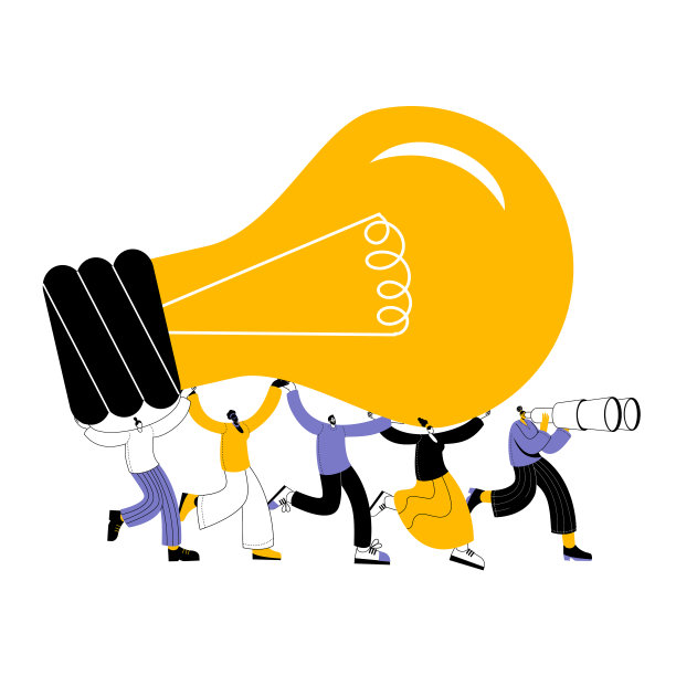 几个穿着便服的男女拿着一个灯泡。图片下载