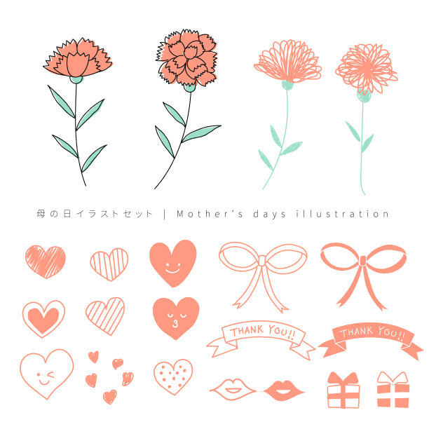 母亲节插画素材套装(手绘)图片下载