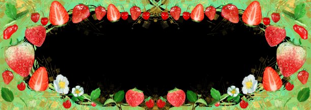 水彩框卡插图新鲜的草莓，白色的花和植物图片下载