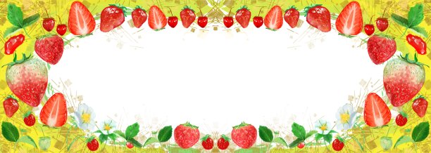 水彩框卡插图新鲜的草莓，白色的花和植物图片下载