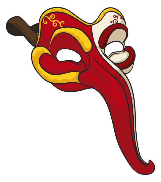 为威尼斯狂欢节设计的红色和白色的Zanni面具，矢量插图图片下载