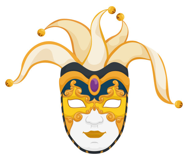 为嘉年华季装饰小丑头饰的金色Volto面具图片下载