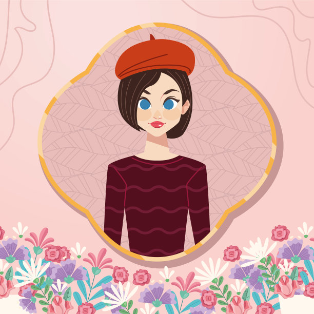 金色镜框中的女人图片下载