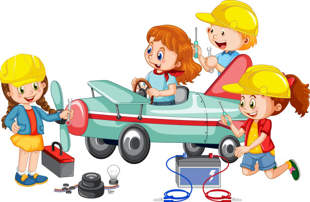 孩子们一起修飞机图片下载