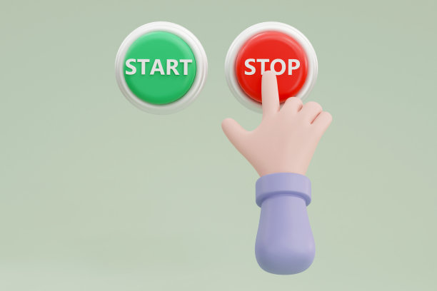 卡通手按红色按钮。系统控制图片下载