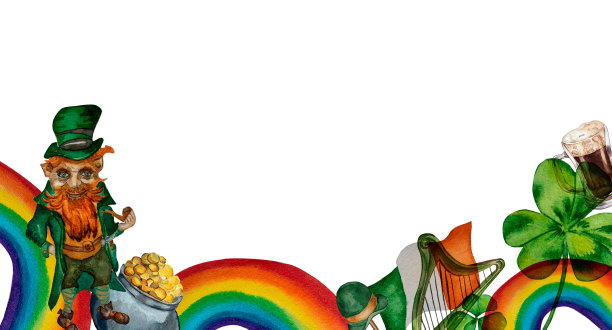 圣帕特里克节横幅水彩白色背景图片下载