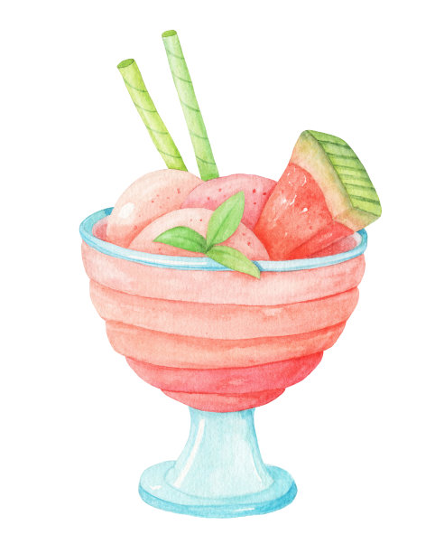 甜点配冰淇淋，水彩插图孤立图片下载