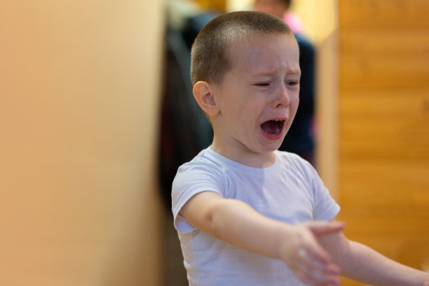 小男孩因悲伤和怨恨而哭。他用手擦去脸颊上的泪水。图片下载