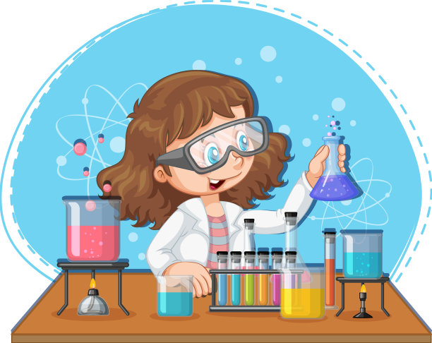 科学家女孩卡通人物与实验室图片下载