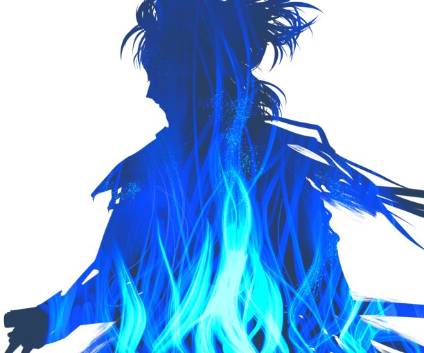 kirie风格的年轻武士与敌人战斗的手绘插图图片下载