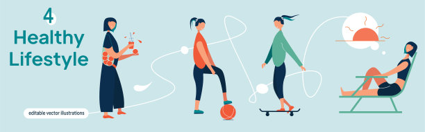一套插图健康的生活方式和运动图片下载