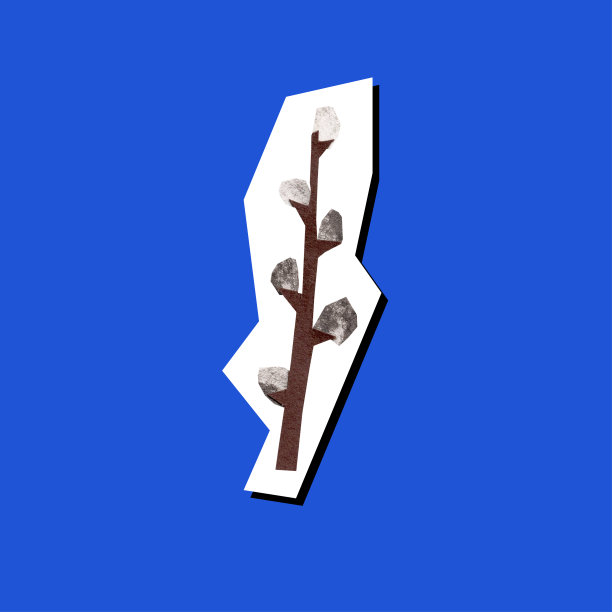 柳树分支。剪纸贴纸技术图片下载