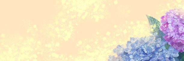 宽插图浅蓝色和紫色绣球花在蓝色的天空由水彩画图片下载