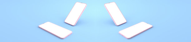 3D渲染模型粉红色的智能手机白色屏幕在蓝色的地板上，粉红色的手机躺在地上。智能手机的白色屏幕可用于商业广告，孤立于蓝色背景图片下载