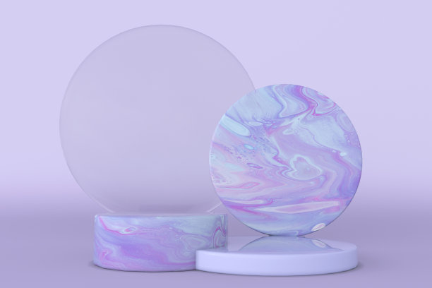 三维几何最小的形状在柔和的紫色背景。空大理石紫色讲台。图片下载