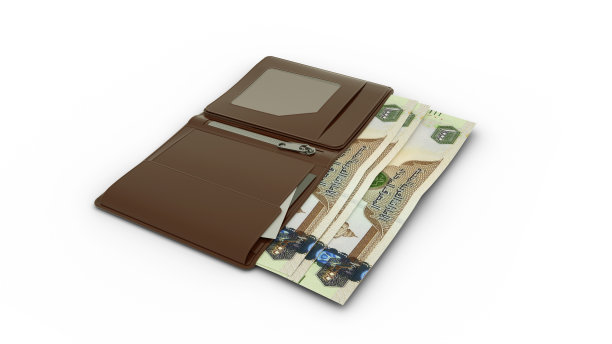 钱包中1000阿联酋迪拉姆纸币的3D渲染图片下载