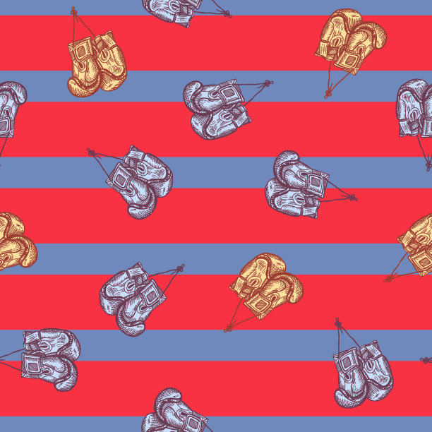 拳击手套悬挂无缝图案。复古运动库存背景。图片下载