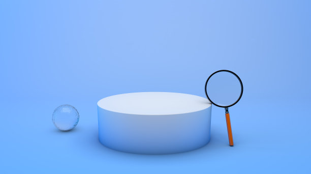 浅蓝色背景上圆形讲台的放大镜模型图片下载