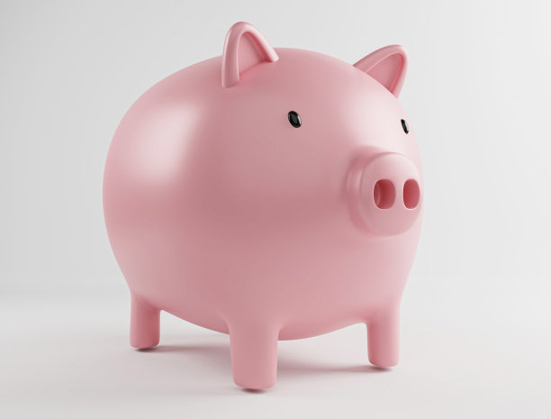 粉红色的存钱罐在白色的背景。3 d渲染插图。图片下载