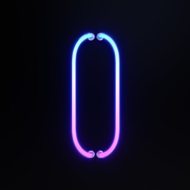 数字0,字母表。霓虹灯复古3d数字孤立在黑色背景与剪辑路径。3d插图。图片下载