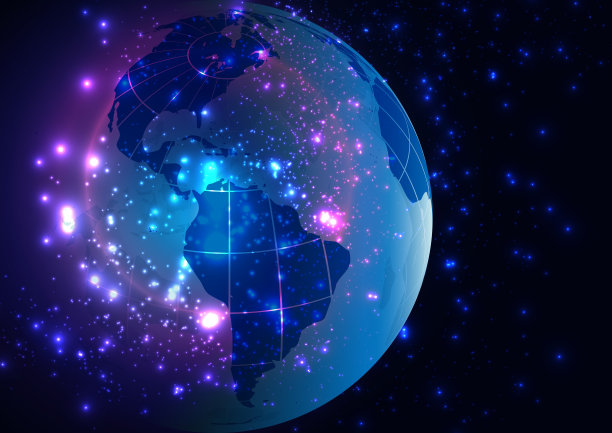 摘要矢量地球从空间背景出发，技术与通讯，Word地图大陆，全球通讯系统，插图矢量设计图片下载