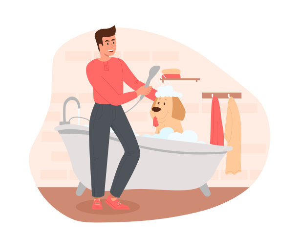 男人给狗洗澡图片下载