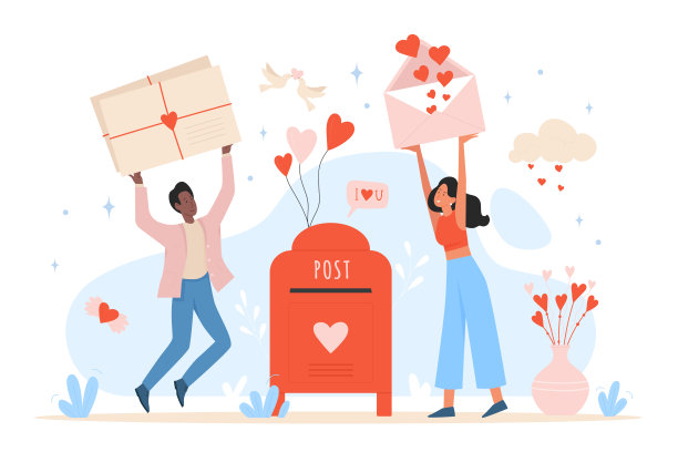 情人节可爱的贺卡和信件信箱图片下载